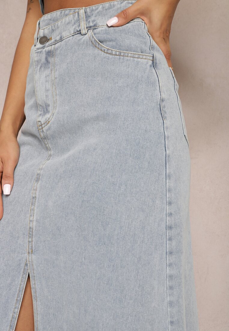 elsa.m by may Fustă maxi Albastru deschis Franjurată din denim cu despicătură Feedi