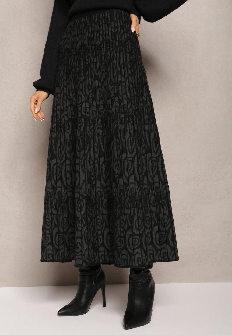 elsa.m by may Fustă Neagră Evazată Tricotată Maxi din Viscoză Nich