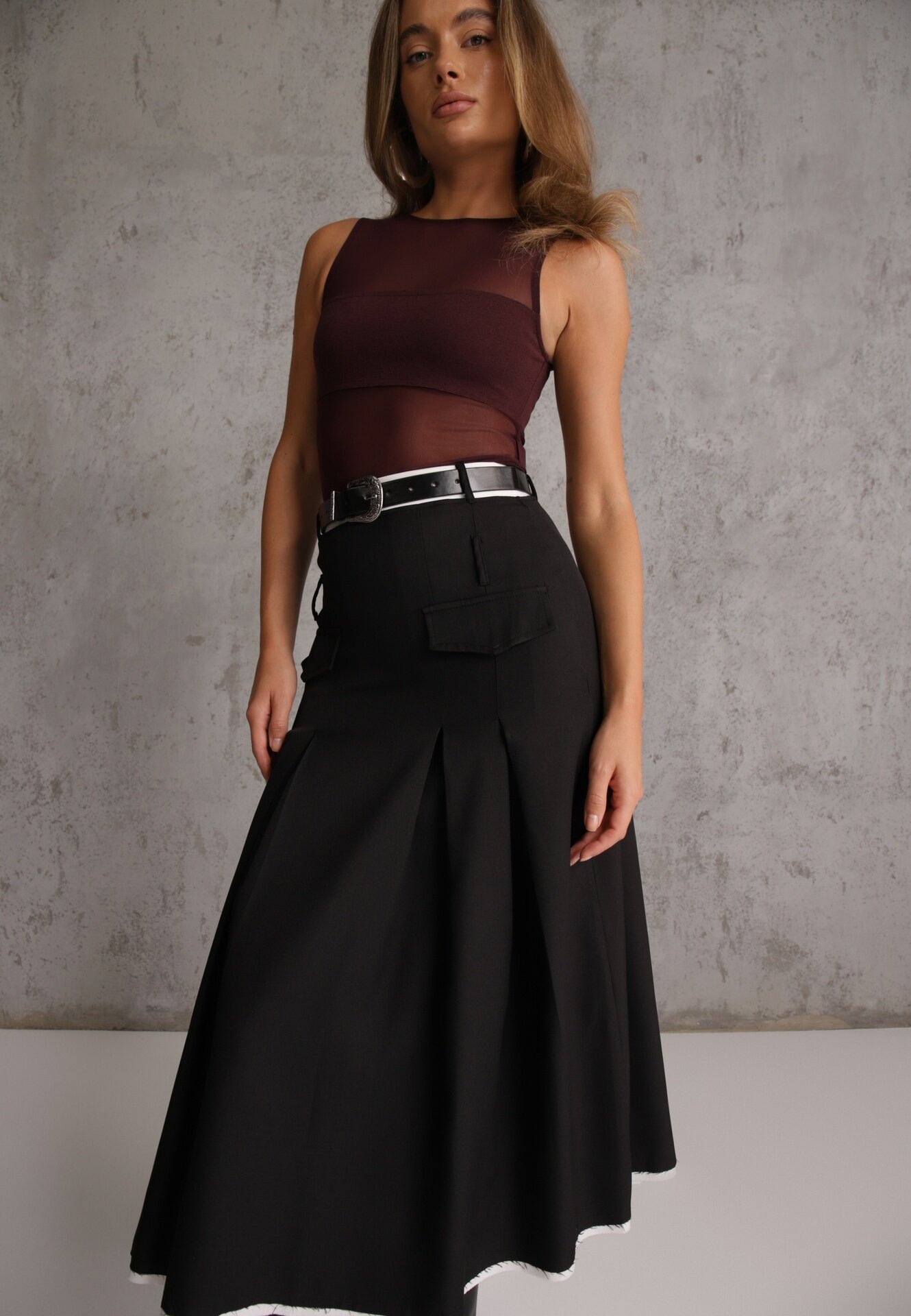 elsa.m by may Fustă Neagră High Waist cu pliuri Finisată cu imitație de buzunare și curea Evilenes