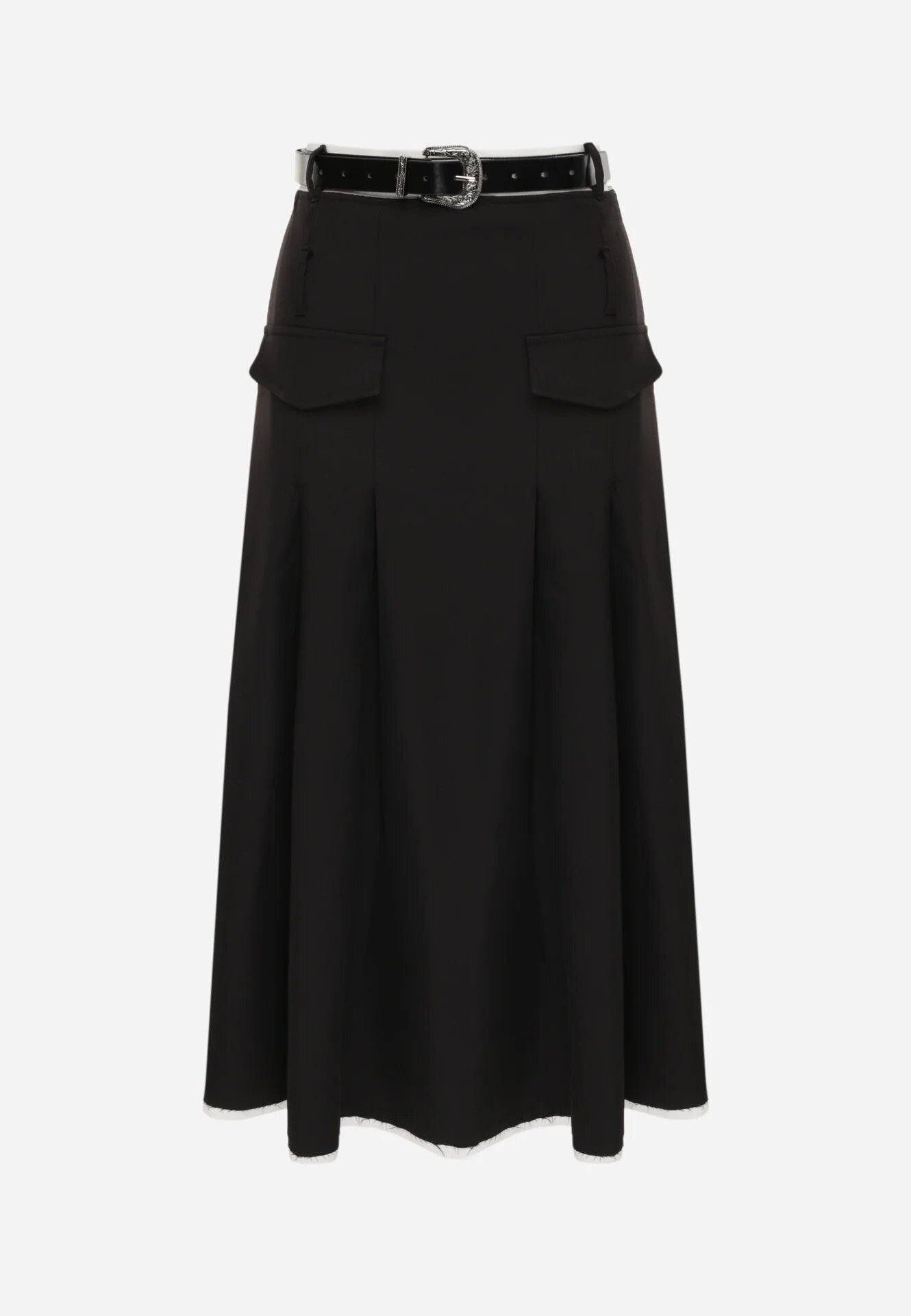 elsa.m by may Fustă Neagră High Waist cu pliuri Finisată cu imitație de buzunare și curea Evilenes