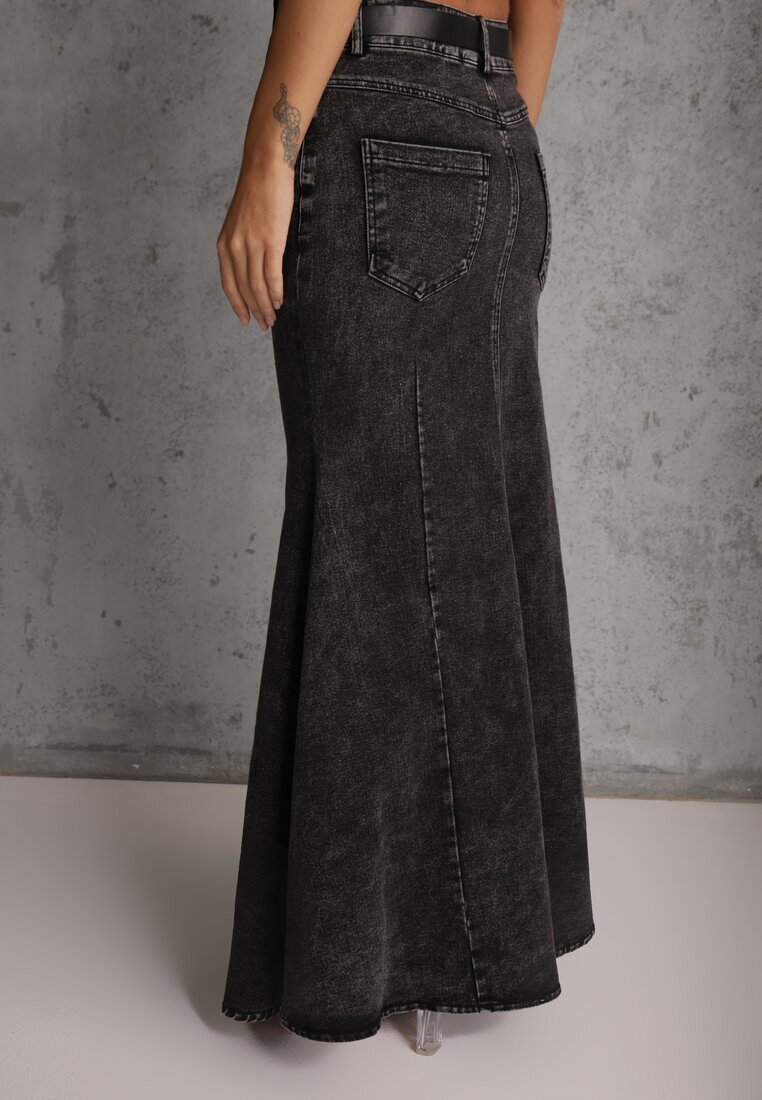 elsa.m by may Fustă Neagră Sirenă din Bumbac Denim High Waist cu Centură Appala