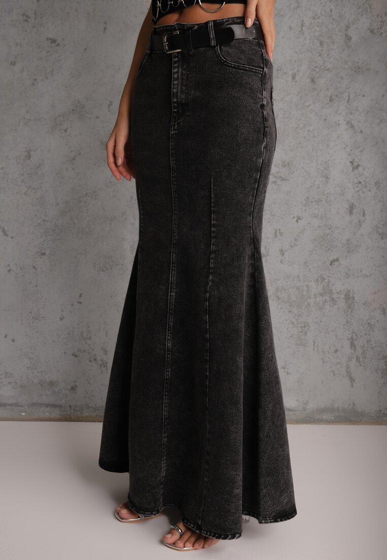 elsa.m by may Fustă Neagră Sirenă din Bumbac Denim High Waist cu Centură Appala