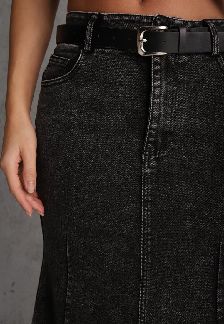 elsa.m by may Fustă Neagră Sirenă din Bumbac Denim High Waist cu Centură Appala