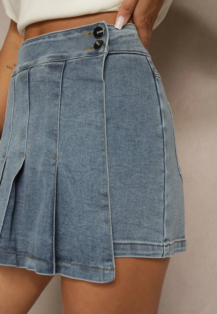 elsa.m by may Fustă-Pantaloni scurți Albastre Plisate Din denim Din bumbac Firvesia