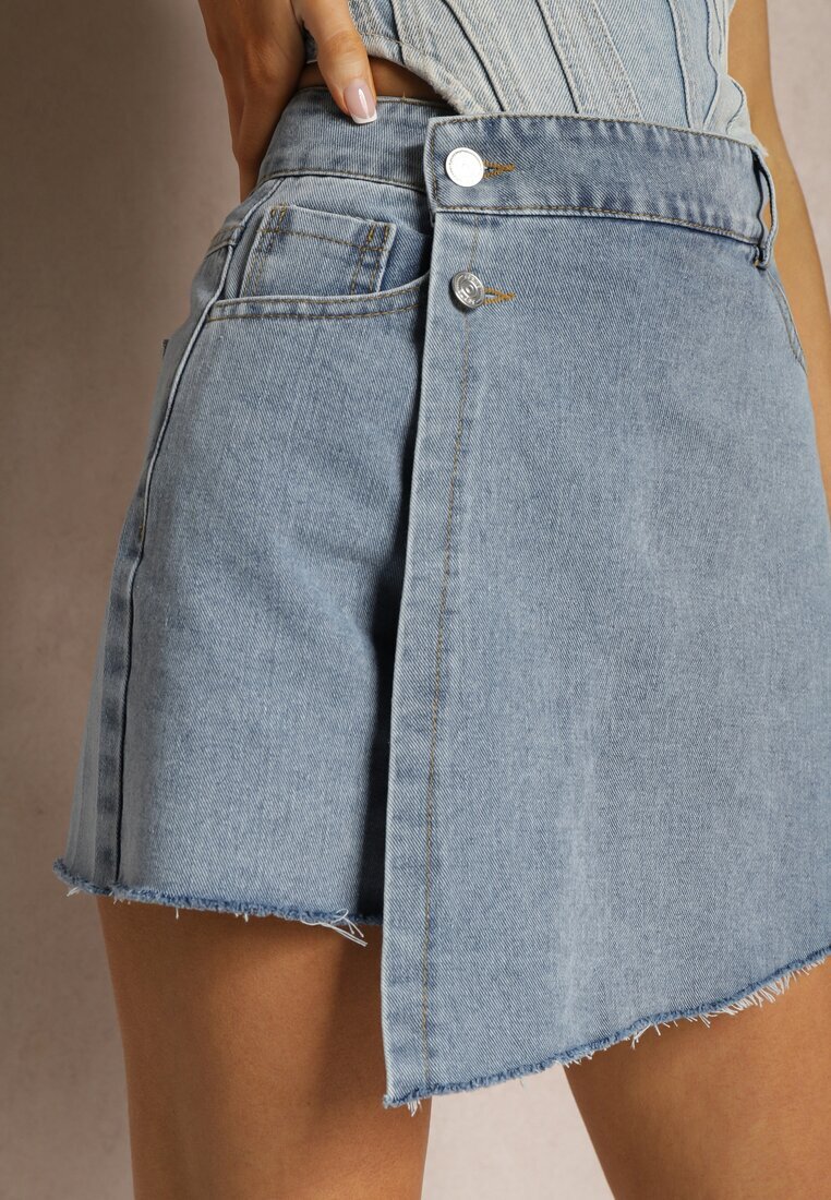 elsa.m by may Fustă-pantaloni scurți Albastru închis din denim cu pliu asimetric Pantaloni scurți Moongela