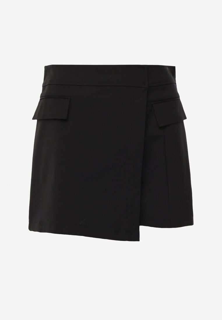 elsa.m by may Fustă-Pantaloni scurți Asimetrice Negre cu Bumbac și Imitație de Buzunare Tinabel