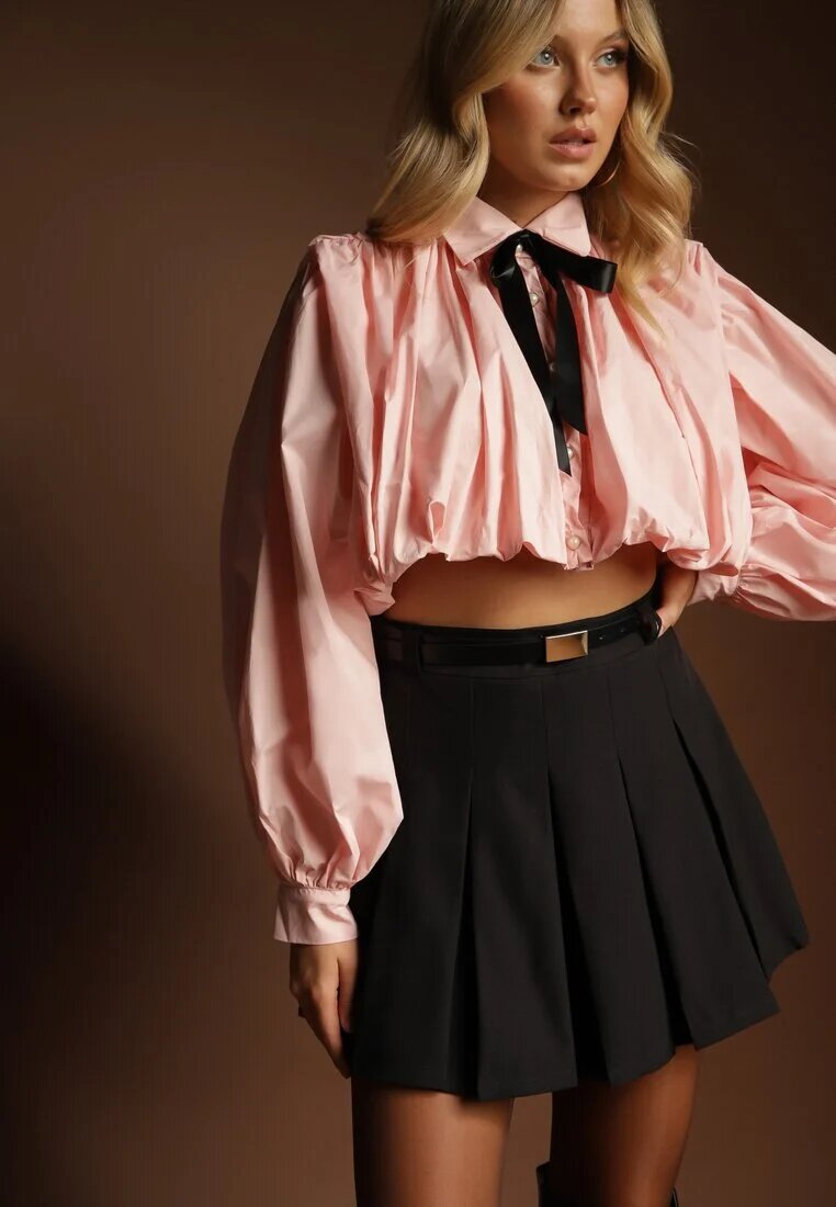 elsa.m by may Fustă-Pantaloni scurți Negre High Waist plisate cu curea Eviennes