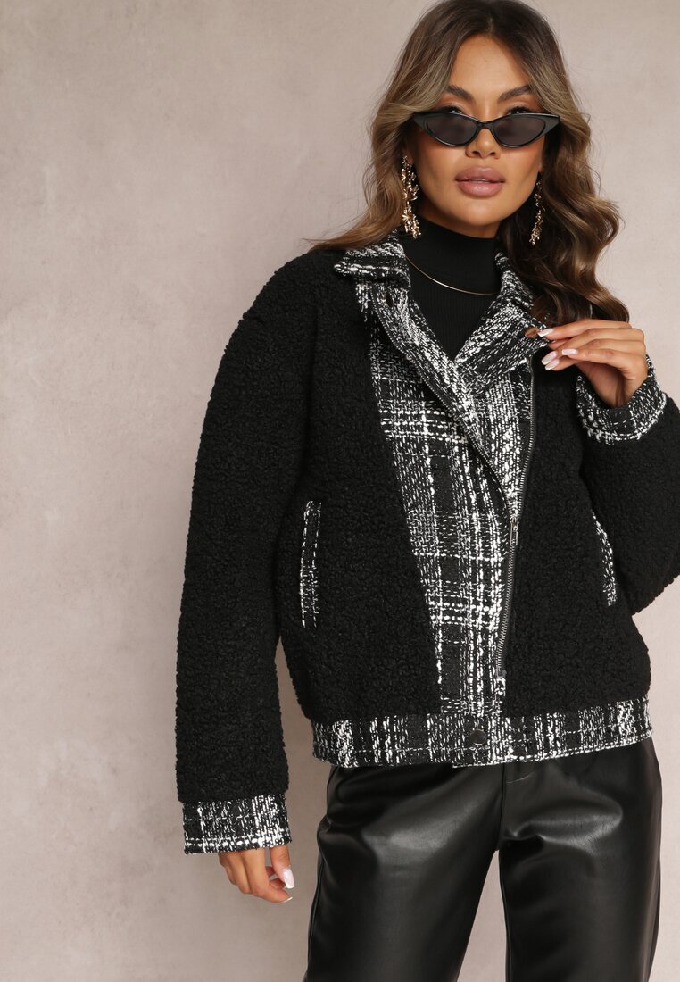 elsa.m by may Geacă Negră Oversize cu blană de miel Lesova