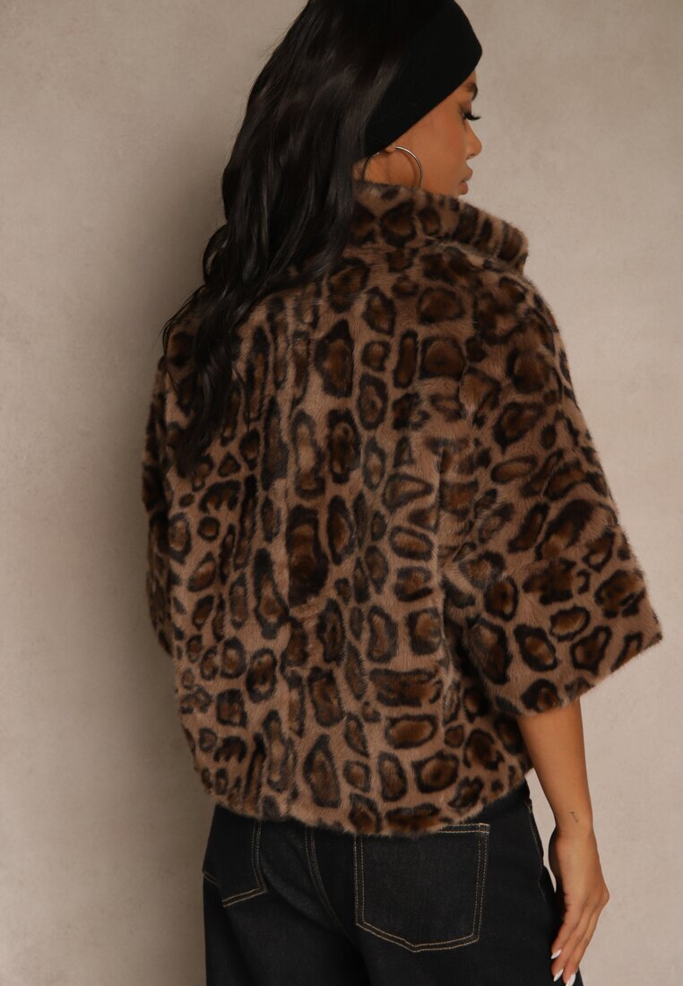 elsa.m by may Geacă trapezoidală din blană cu imprimeu leopard cu mâneci 3/4 Tadeva
