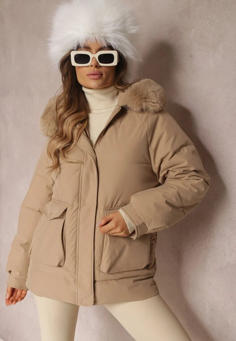 elsa.m by may Jachetă Bej Croială boxy cu Blană Detașabilă Bastebius