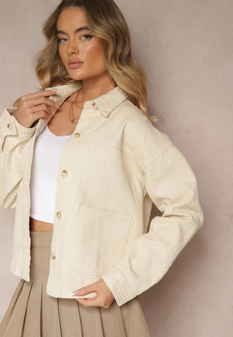 elsa.m by may Jachetă bej din bumbac stil cămașă cu buzunare și ștanțare Leliora