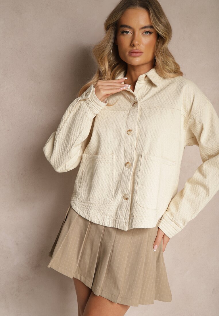 elsa.m by may Jachetă bej din bumbac stil cămașă cu buzunare și ștanțare Leliora