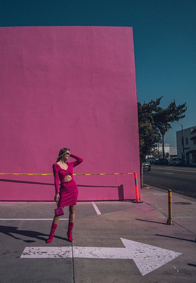elsa.m by may Mini Rochie Fucsia Nervurată mulată cu legătură și decupaj Xerdessa