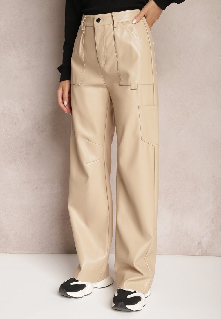 elsa.m by may Pantaloni Bej deschis Largi din Imitație de Piele Narash