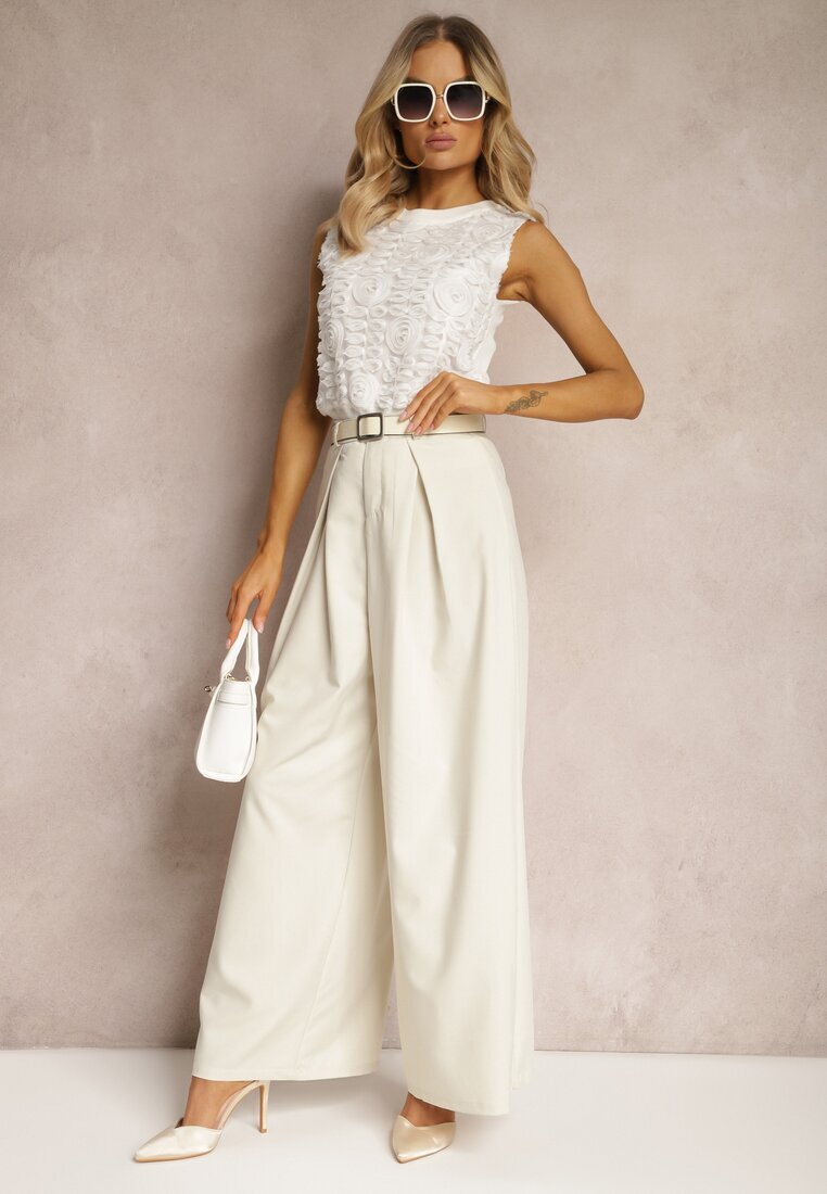 elsa.m by may Pantaloni Bej deschis Largi stil Palazzo cu curea Detalia