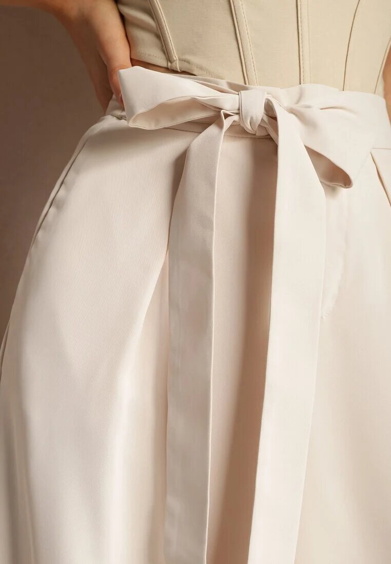 elsa.m by may Pantaloni Bej Eleganți Stil costum Talie înaltă Decorați cu centură în talie Wenelsea