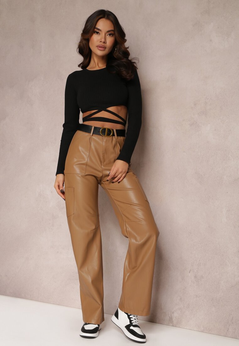 elsa.m by may Pantaloni Bej închis din Imitație de Piele Larghi Narash