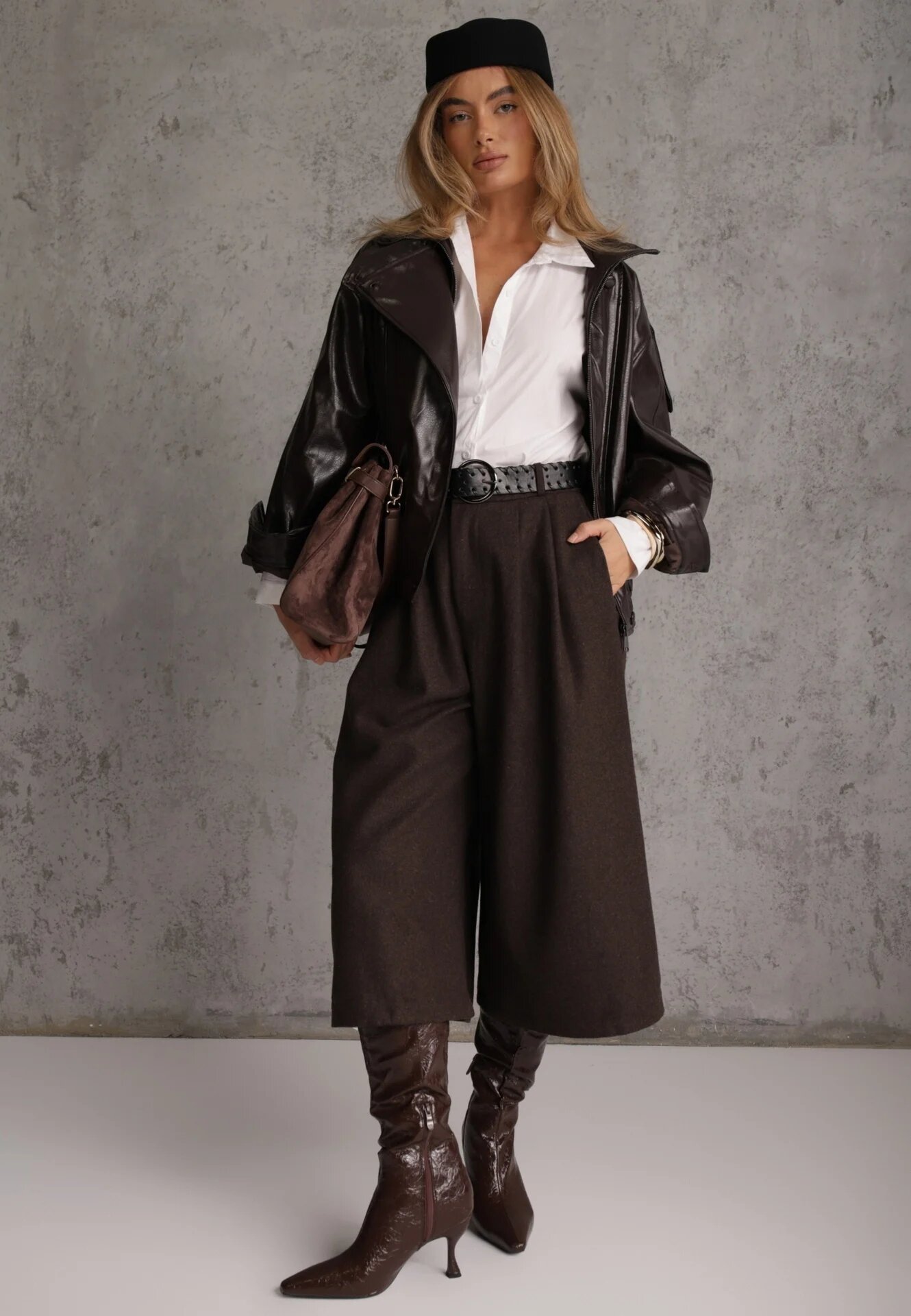 elsa.m by may Pantaloni culottes casual din vâscoză și bumbac cu curea cu cataramă Jumorla Maro