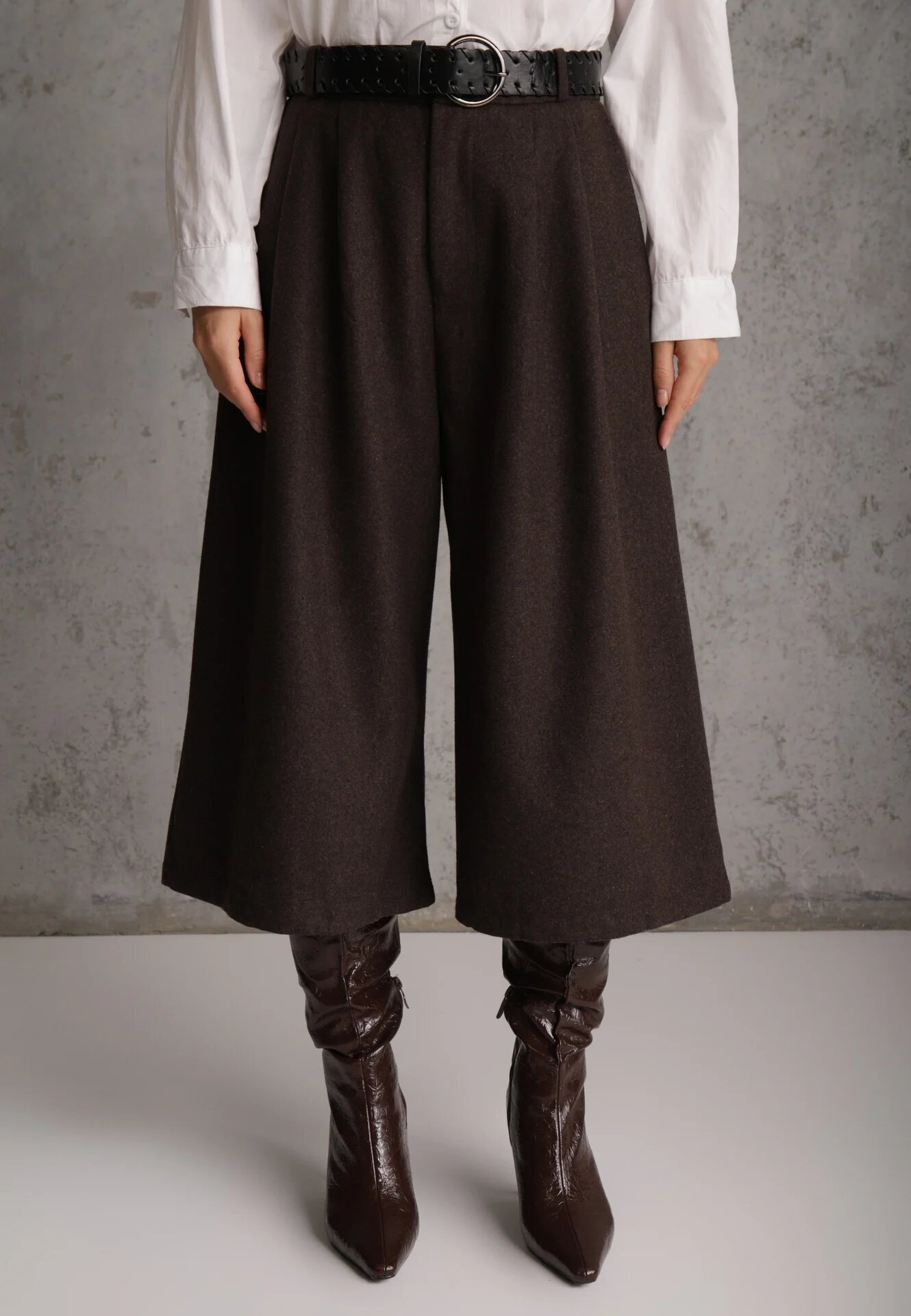 elsa.m by may Pantaloni culottes casual din vâscoză și bumbac cu curea cu cataramă Jumorla Maro