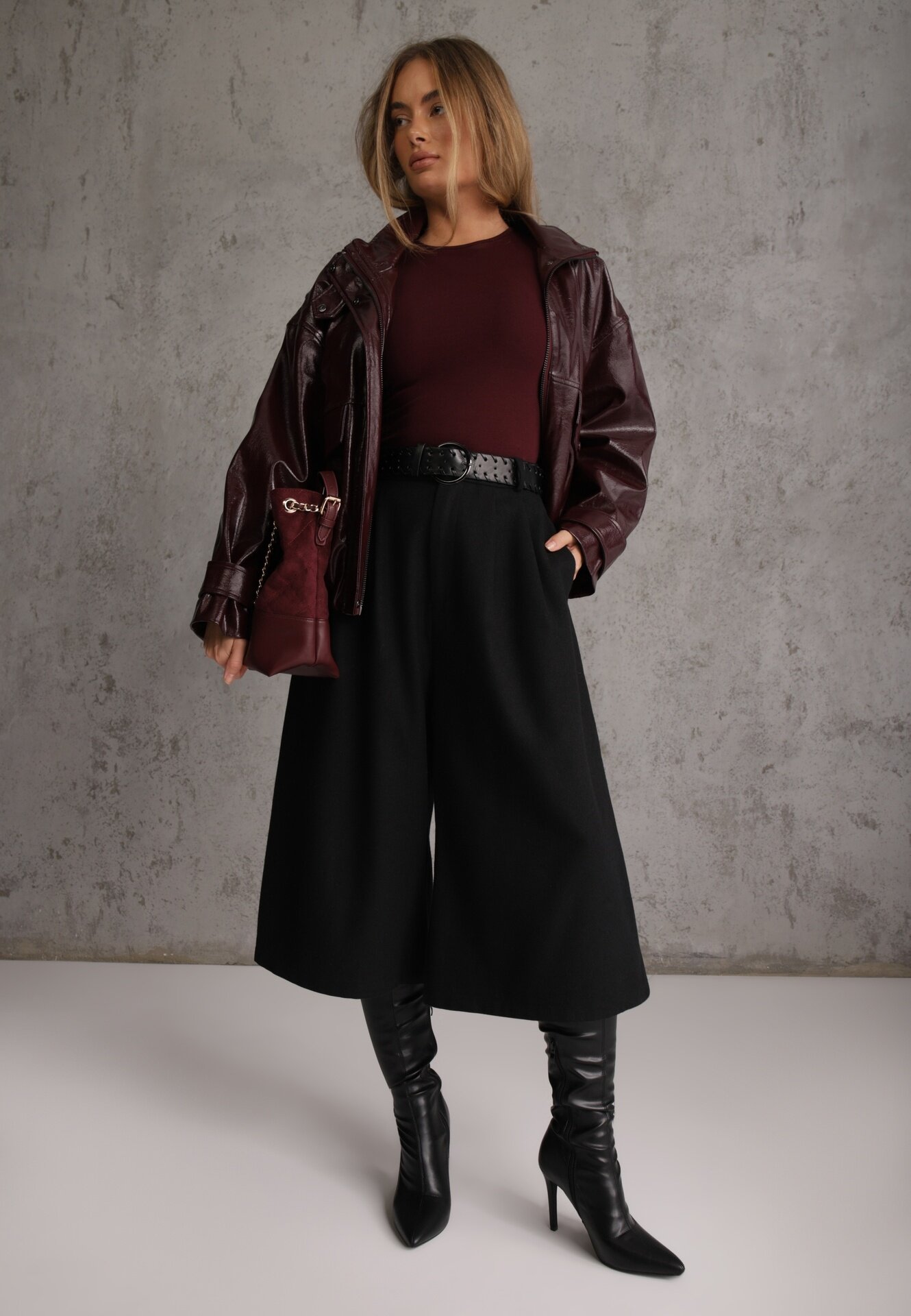 elsa.m by may Pantaloni culottes casual din vâscoză și bumbac cu curea cu cataramă Jumorla Negri