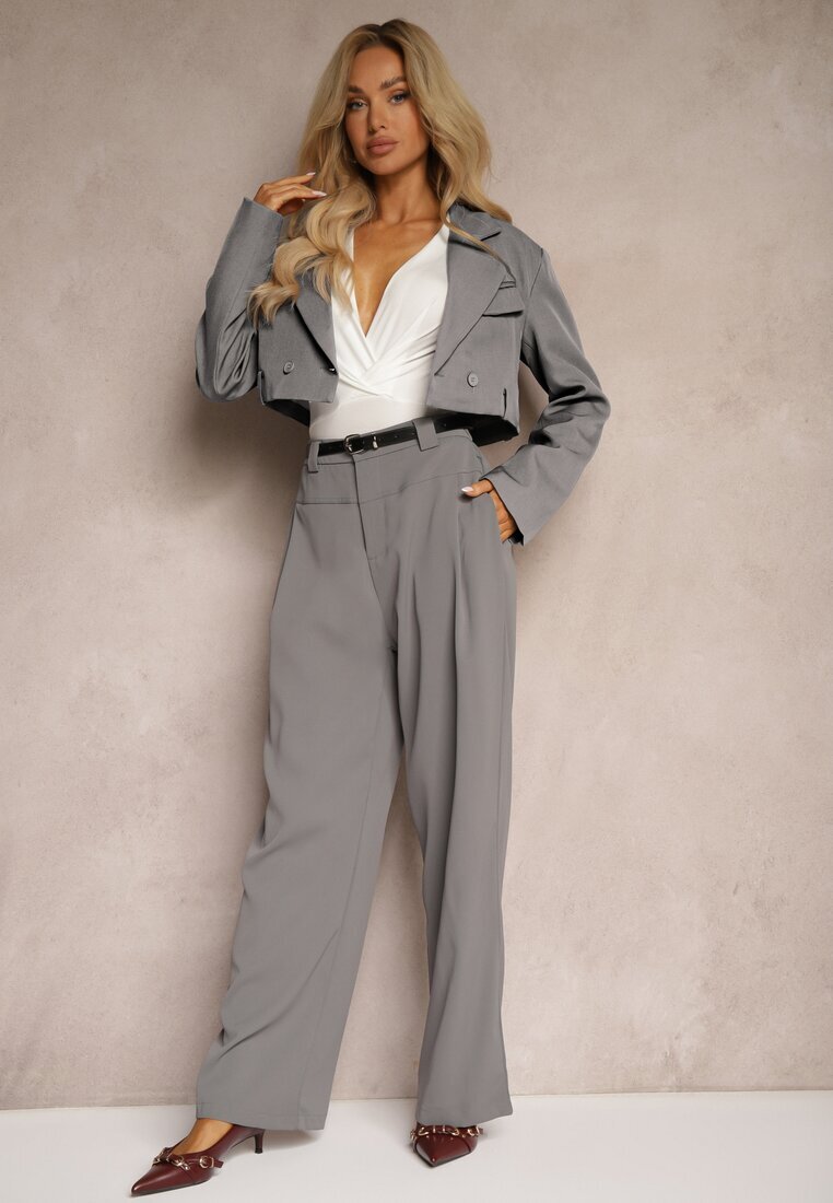 elsa.m by may Pantaloni de costum largi gri cu elastic în talie și curea decorativă Verillias