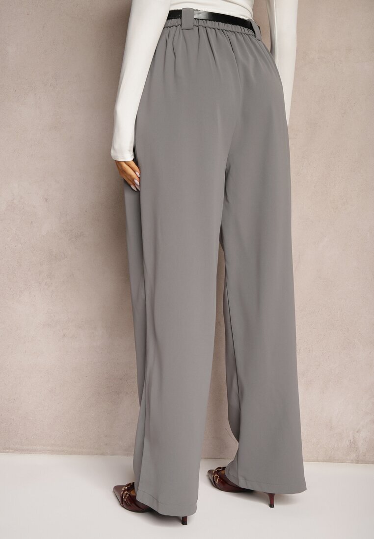 elsa.m by may Pantaloni de costum largi gri cu elastic în talie și curea decorativă Verillias