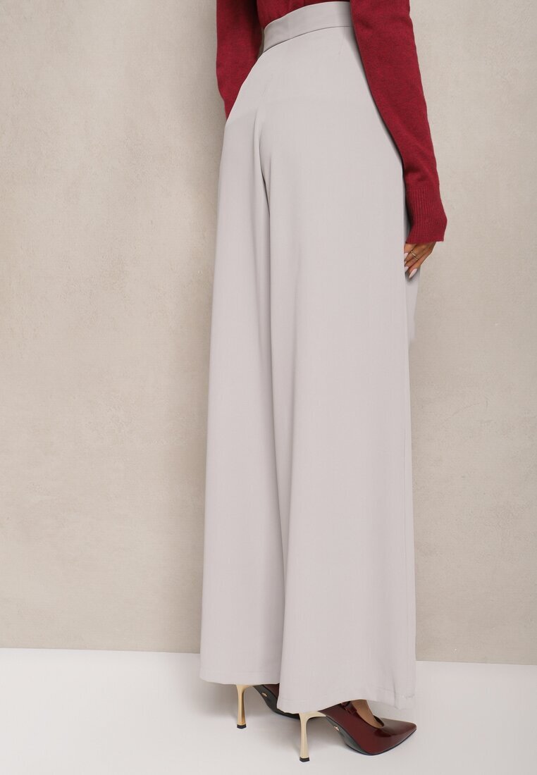 elsa.m by may Pantaloni eleganți gri în stil costum cu talie înaltă decorați cu curea în talie Wenelsea