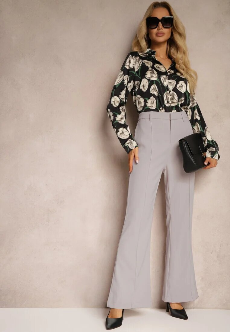elsa.m by may Pantaloni Gri Casual Evazați Talie Înaltă Uinna