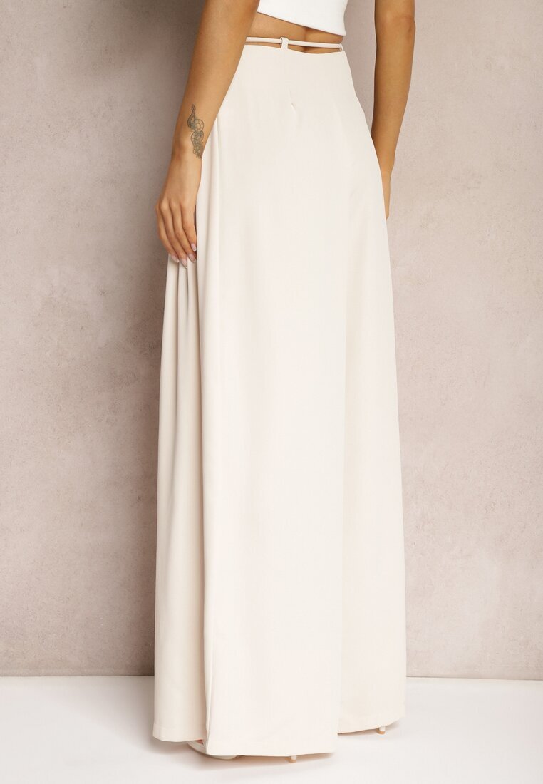 elsa.m by may Pantaloni Largi Bej Deschis High Waist Cu Fermoar Cu Legătură în Talie Vikonnia