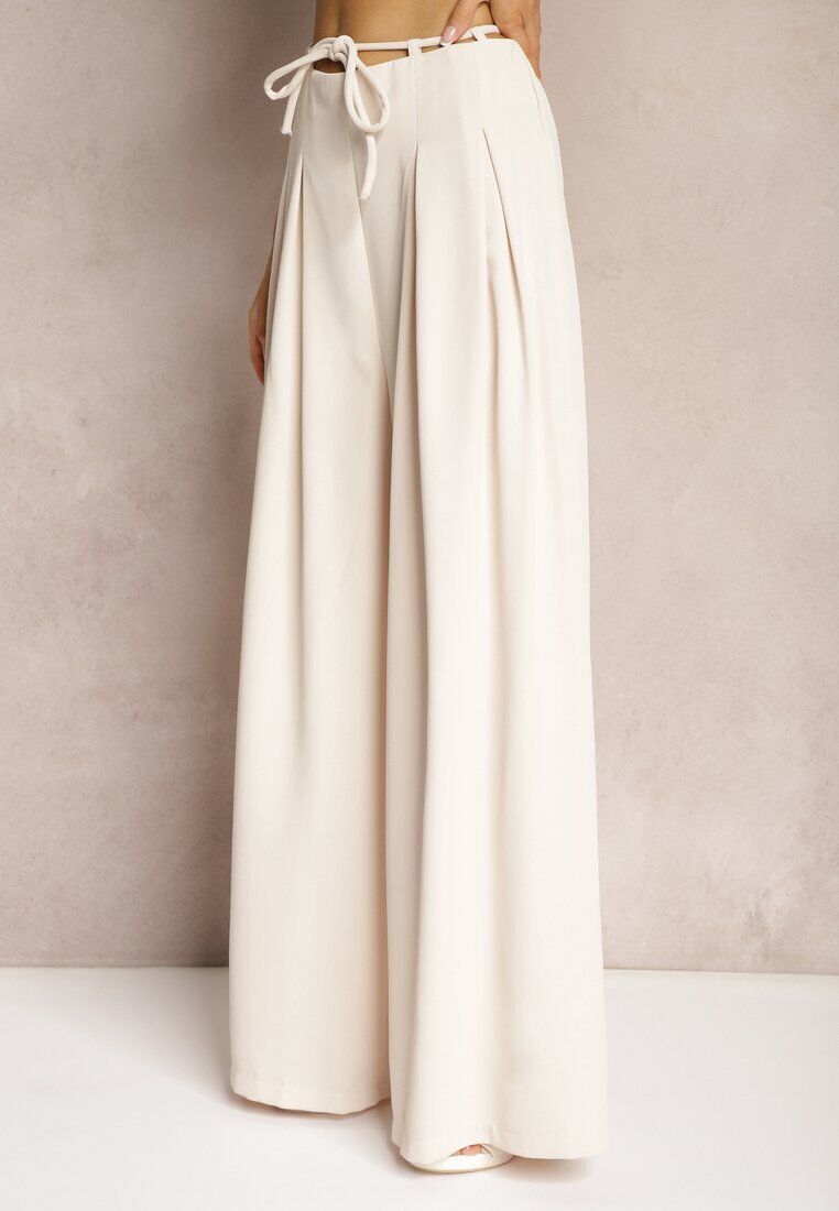 elsa.m by may Pantaloni Largi Bej Deschis High Waist Cu Fermoar Cu Legătură în Talie Vikonnia