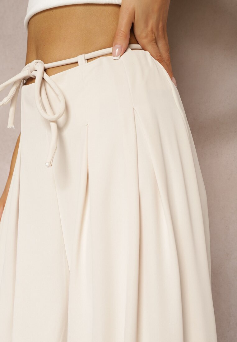 elsa.m by may Pantaloni Largi Bej Deschis High Waist Cu Fermoar Cu Legătură în Talie Vikonnia