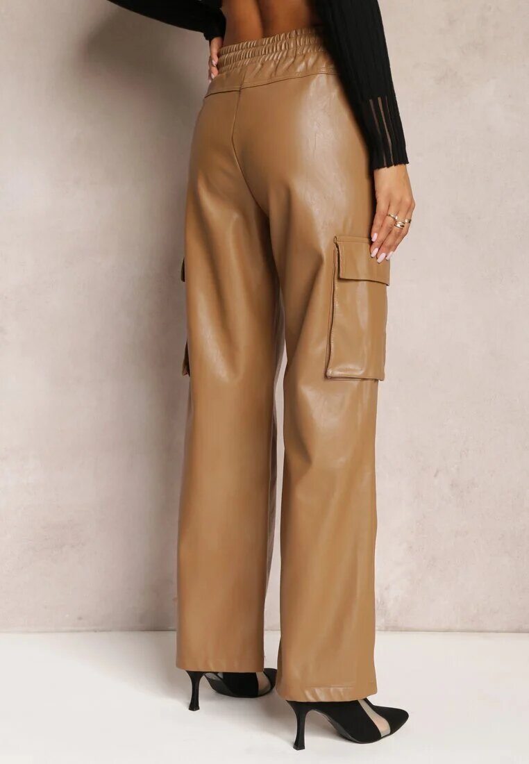 elsa.m by may Pantaloni Largi Bej Stil Cargo cu buzunare cu clape Mixana