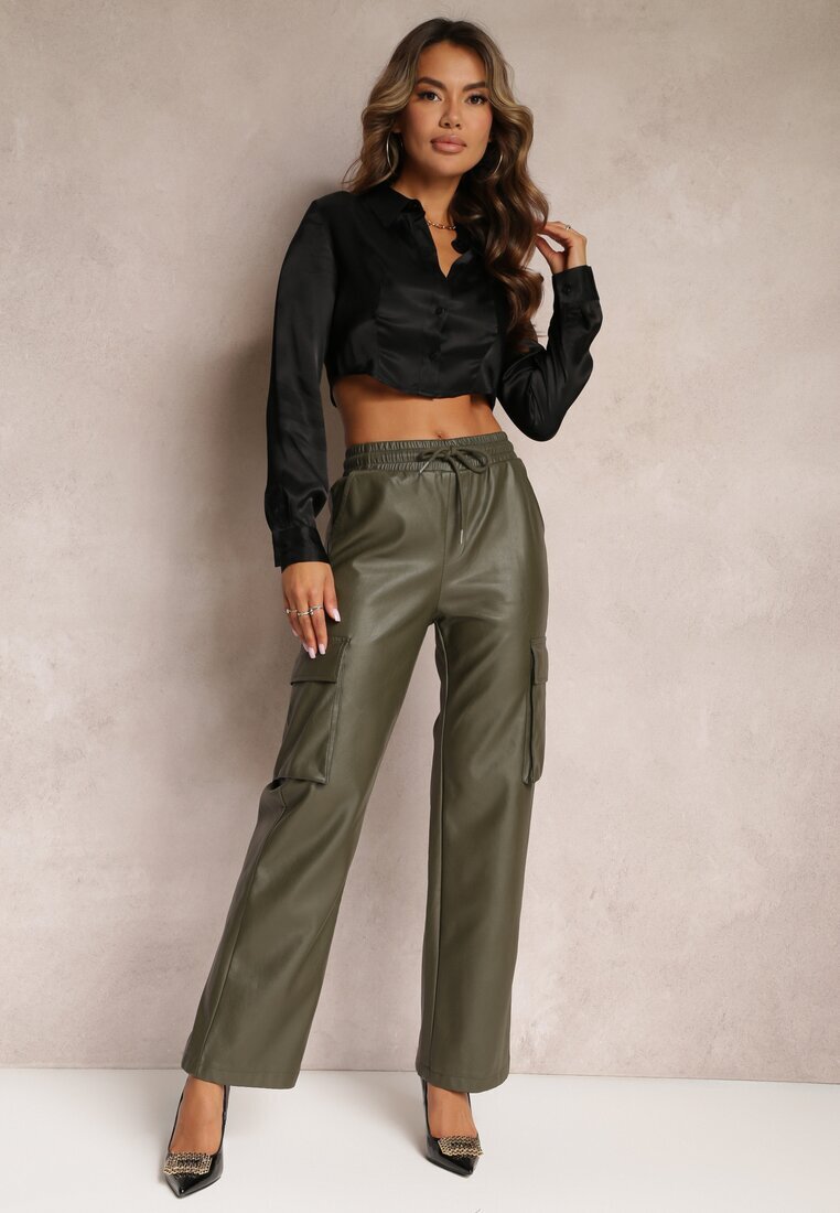 elsa.m by may Pantaloni Largi Verde închis stil Cargo cu Buzunare cu Clape Mixana