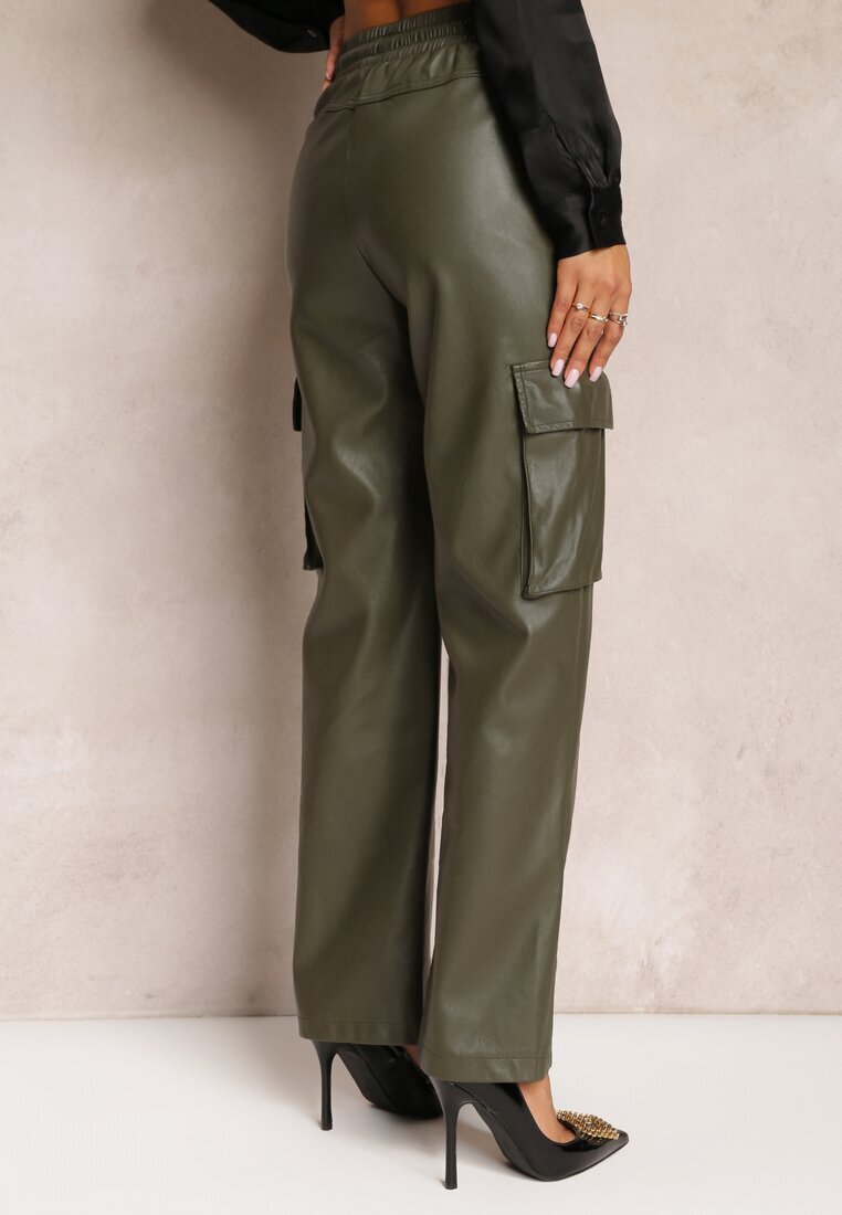 elsa.m by may Pantaloni Largi Verde închis stil Cargo cu Buzunare cu Clape Mixana