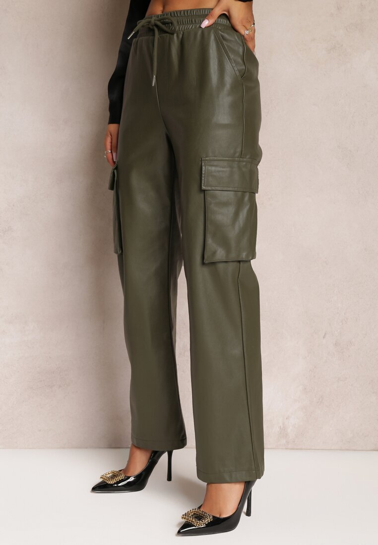 elsa.m by may Pantaloni Largi Verde închis stil Cargo cu Buzunare cu Clape Mixana