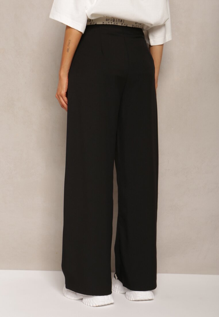 elsa.m by may Pantaloni Negri Largi în Stil Costum High Waist Folara
