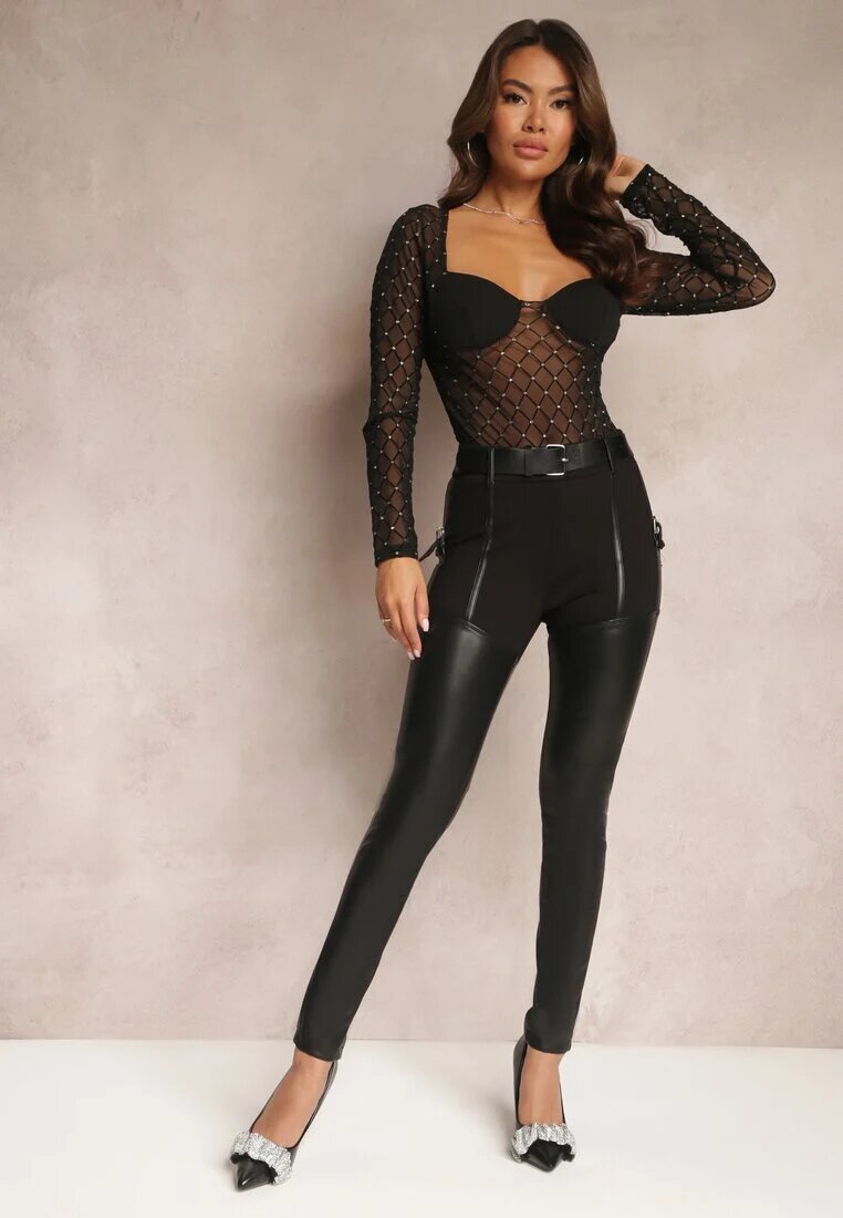 elsa.m by may Pantaloni Negri Skinny din Imitație de Piele și Curea Bisrattema
