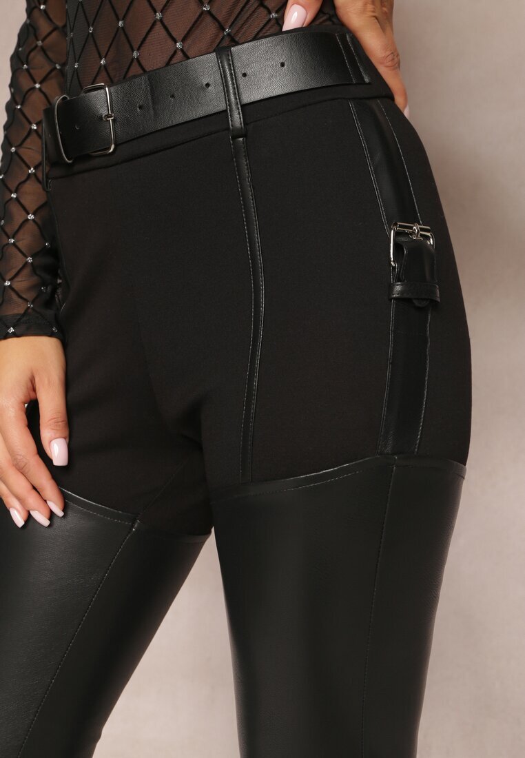 elsa.m by may Pantaloni Negri Skinny din Imitație de Piele și Curea Bisrattema