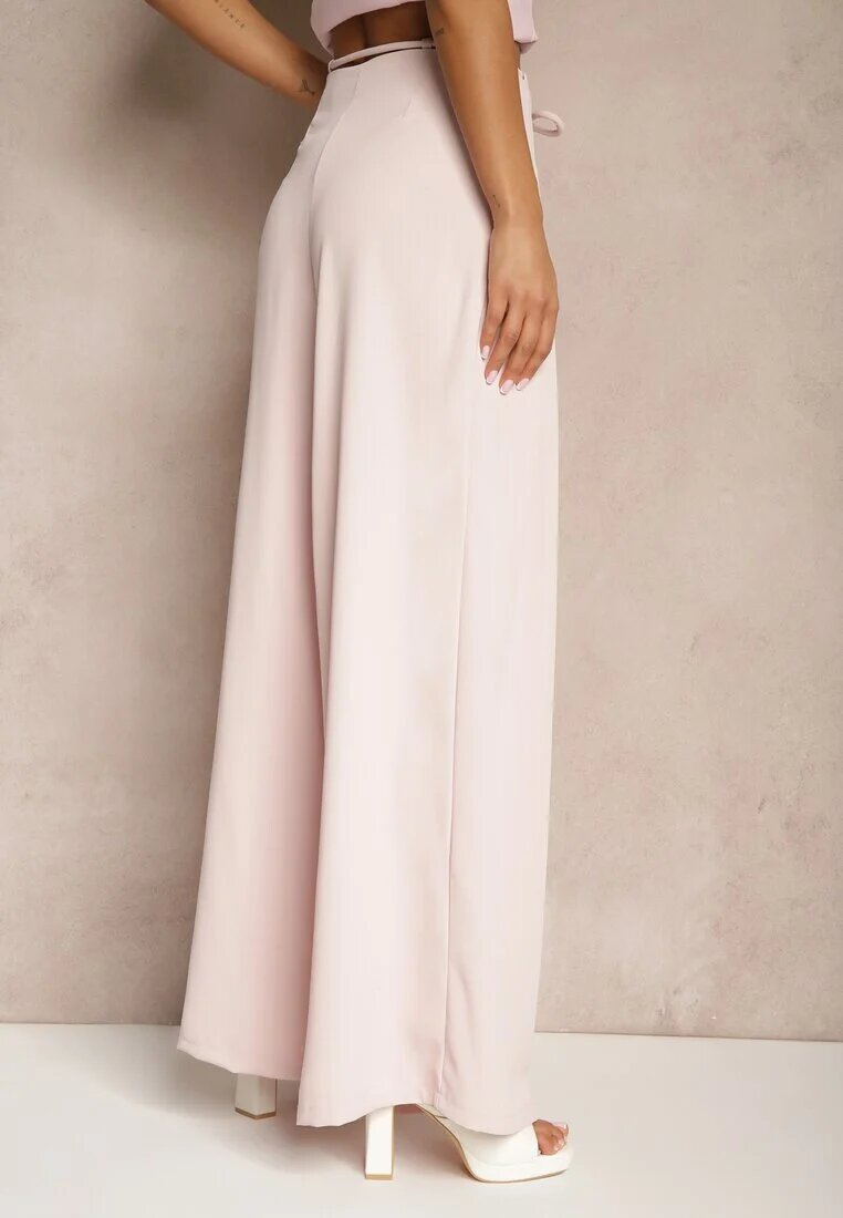 elsa.m by may Pantaloni Roz Largi High Waist Cu fermoar Cu cordon în talie Vikonnia
