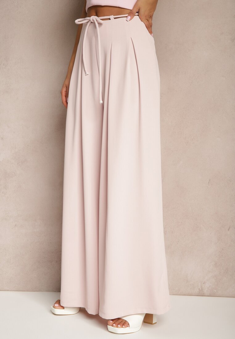 elsa.m by may Pantaloni Roz Largi High Waist Cu fermoar Cu cordon în talie Vikonnia