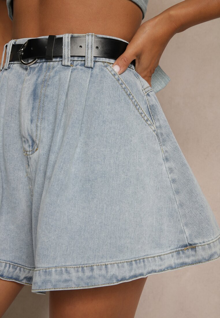 elsa.m by may Pantaloni scurți Albastru deschis din Bumbac High Waist Decorați cu Cordon Saromine