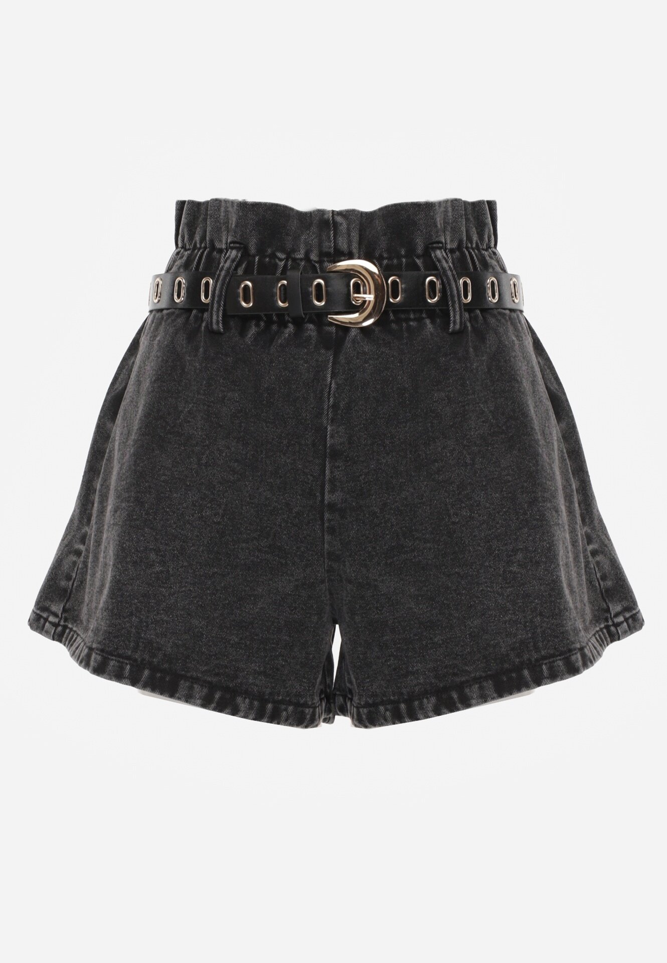 elsa.m by may Pantaloni scurți din denim Negru cu elastic în talie și curea din imitație de piele Alyssania