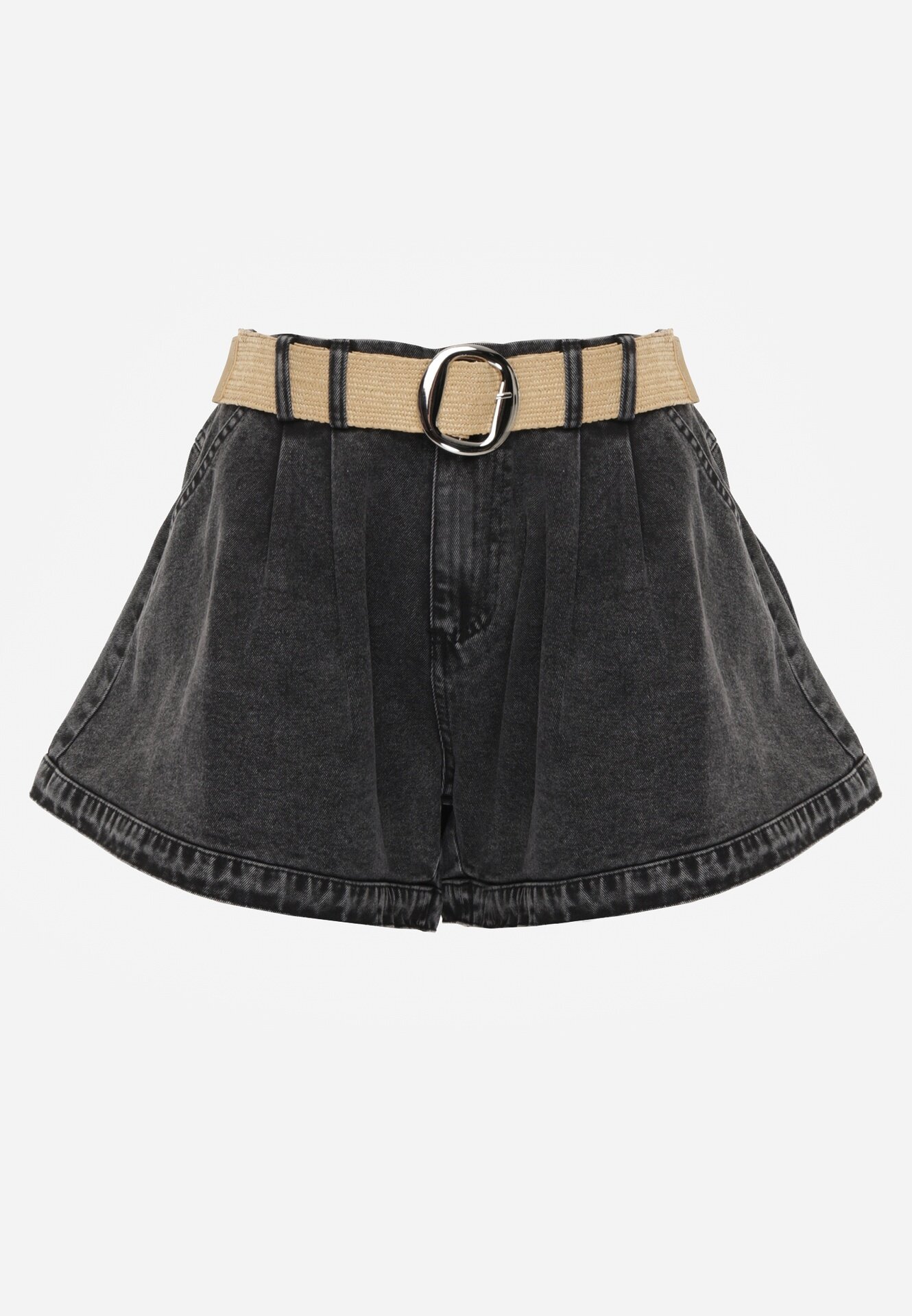 elsa.m by may Pantaloni scurți Negri din denim cu talie înaltă din bumbac cu bandă elastică Tinreia