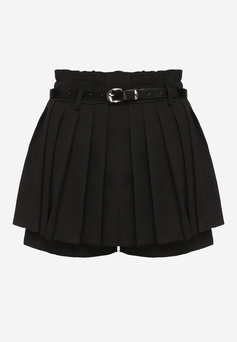 elsa.m by may Pantaloni scurți tip fustă negri Plisați High Waist decorați cu curea Eranivia