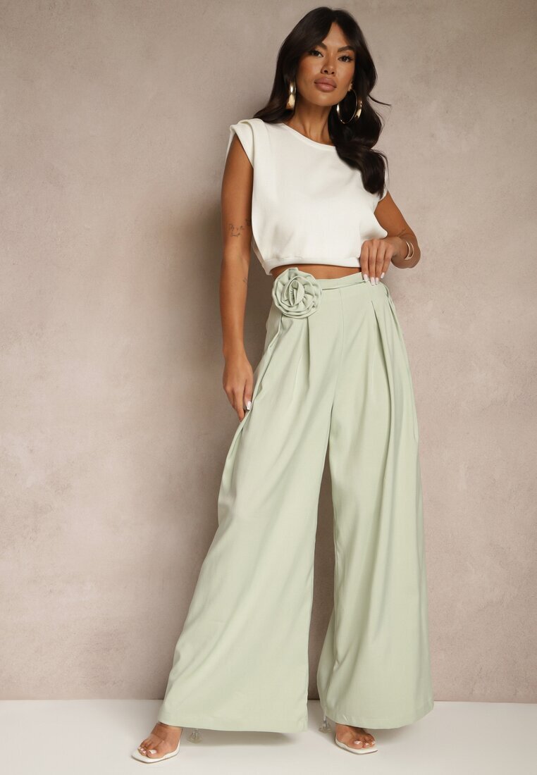 elsa.m by may Pantaloni Verzi cu croială largă High Waist cu floare 3D Firalisse