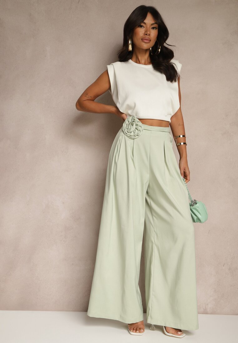 elsa.m by may Pantaloni Verzi cu croială largă High Waist cu floare 3D Firalisse