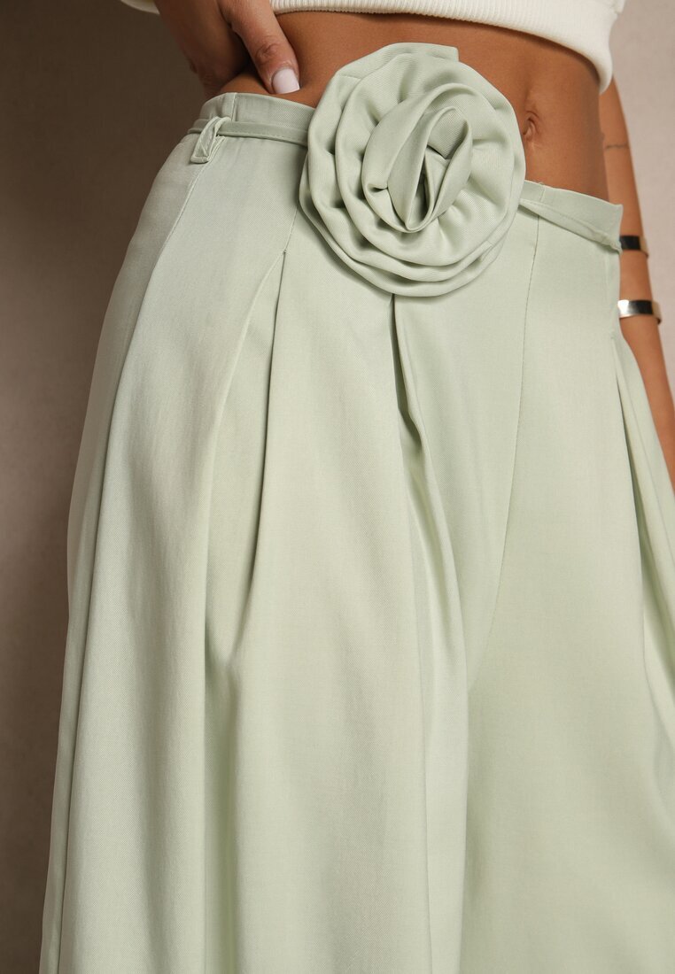 elsa.m by may Pantaloni Verzi cu croială largă High Waist cu floare 3D Firalisse