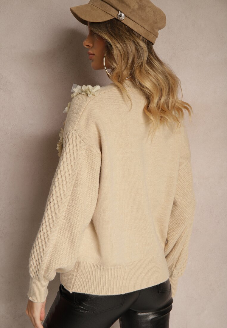 elsa.m by may Pulover bej deschis Clasic cu aplicații florale ornamentale și perle Leanwenna