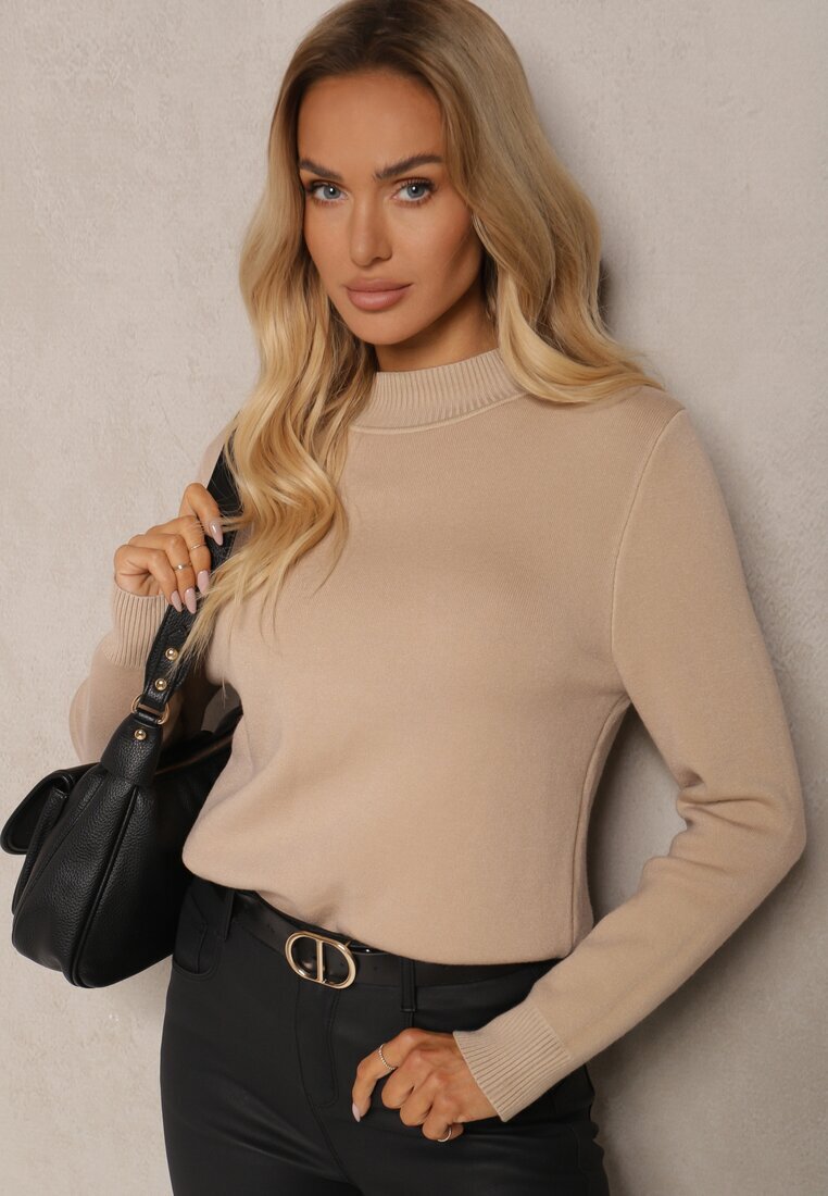 elsa.m by may Pulover Bej deschis din vâscoză cu guler înalt căptușit la interior Gemila
