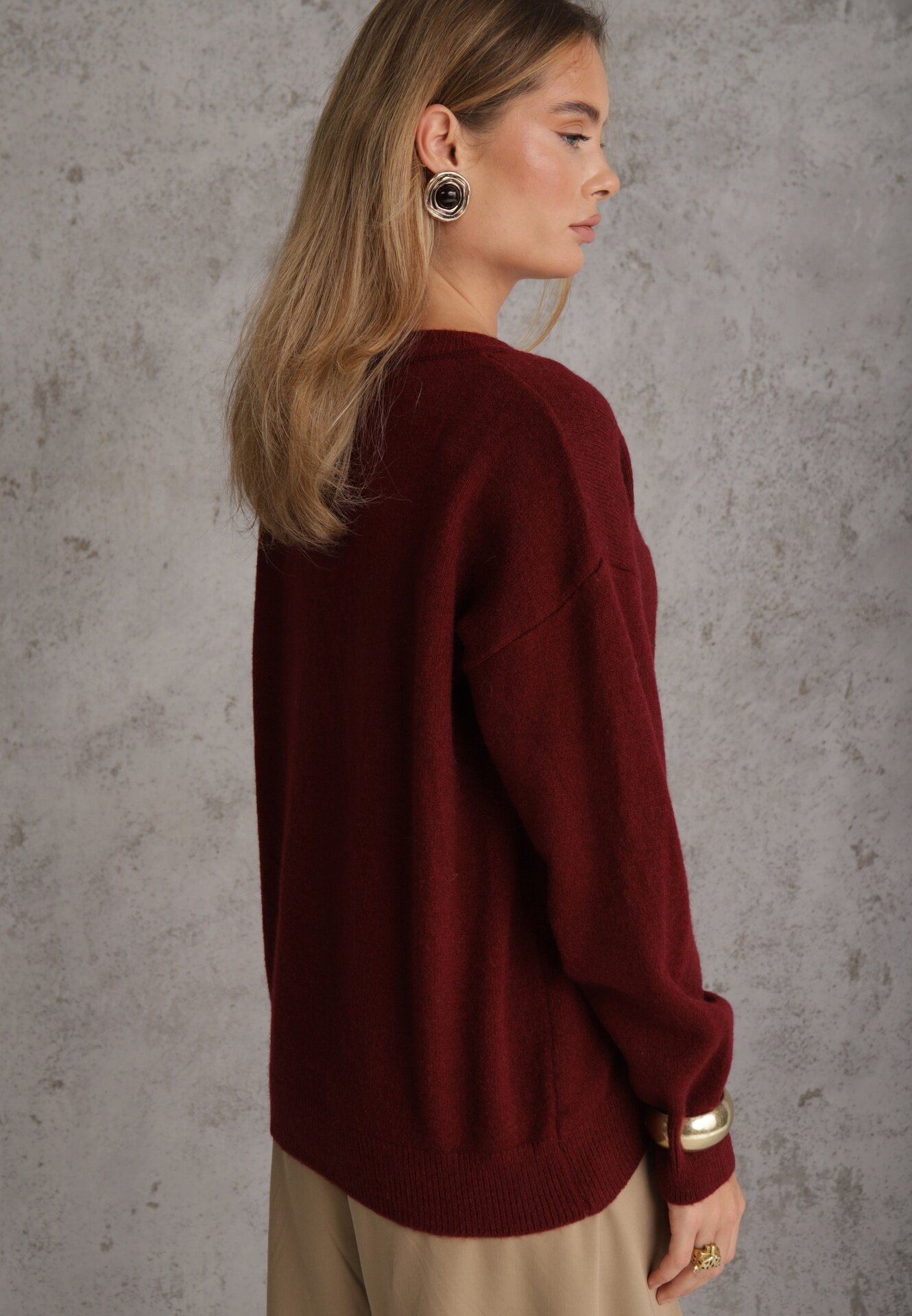 elsa.m by may Pulover Bordo Simplu cu Bumbac Oversize Conime